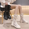 2024年网纱透气镂空平底短靴，真皮马丁靴女夏季薄款中筒靴凉靴