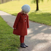 夏洛特公主英伦高定款冬季红色双排扣翻领羊毛呢子外套女童拜年服