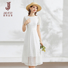 经典故事法式白色蕾丝连衣裙女2024夏季波(夏季波)点镂空气质修身裙子