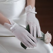 wg057白色蝴蝶结婚纱手套精致优雅网纱新娘婚礼拍照晚宴网纱手套
