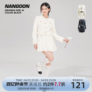 nangoon流苏粗纹小香风，外套裙子套装，黑白两色毛边春季上衣女