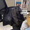 小c黑色国风复古提花，新中式休闲短裤，女2024年夏季新中式a字五分裤