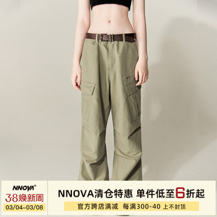 nnova美式复古洗水中腰，直筒工装长裤，女宽松潮牌街头休闲裤