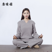 品牌女性休闲棉麻禅修服运动健身瑜伽服白色秋冬瑜伽套装 KS796