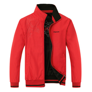 春季男装外套运动夹克休闲外衣，薄款春秋红色单衣，双面穿两面服