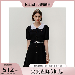 eland衣恋短袖，连衣裙仿蕾丝花边，领裙子女夏季