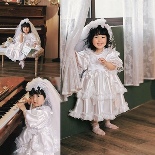 小红书同款vintage超复古女童周岁小婚纱儿童摄影拍照连衣裙