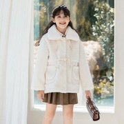 女童外套秋冬款2022韩版毛毛衣儿童纯色中长款加厚大衣童外套