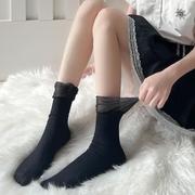 日系lolita蕾丝花边短中筒袜，子女夏季超薄款显拼接竖纹黑色jk袜