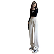 白色牛仔裤2024年女春秋设计感显高显瘦直筒裤高腰窄版阔腿裤
