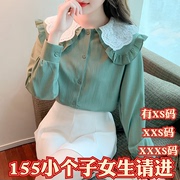 小个子女装春装150cm显高加小码XXXS减龄娃娃领拼色衬衫长袖上衣