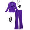 紫色西装套装女春秋时尚职业装气质名媛修身正装西服喇叭裤两件套
