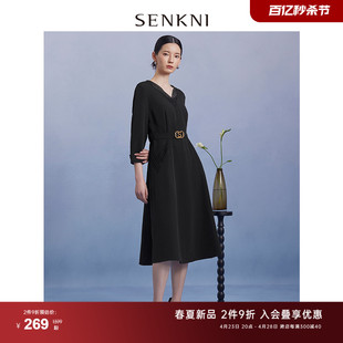 SENKNI圣可尼法式赫本风小黑裙春秋季气质蕾丝连衣裙女茶歇裙