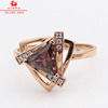 俄罗斯585紫金14K玫瑰金奢华时尚几何三角镶嵌褐色宝石戒指送女友