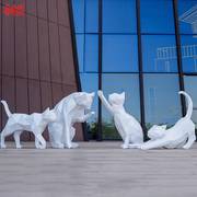 玻璃钢几何动物小猫雕塑花园林，商场楼盘草坪，落地景观装饰招财摆件