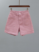 2023夏季高腰牛仔短裤女时尚减龄粉红色宽松直筒阔腿A字热裤