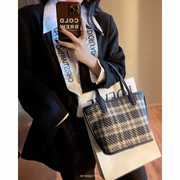 小众设计手提包女包2021潮高级感格纹水桶包时尚手拎菜篮子包