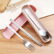 旅行学生筷子勺子套装便携式餐具三件套创意，可爱单人盒叉子不锈钢