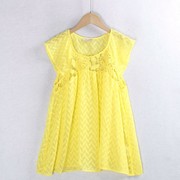蕾丝衫 夏季圆领镂空宽松黄色无袖衫 性感时尚少女雪纺衫女装外贸
