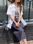 韩系白色短袖衬衫棉麻，休闲女夏季宽松防晒开衫，翻领外搭苎麻衬衣