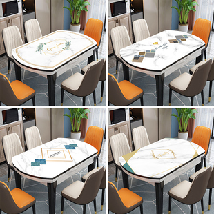椭圆形北欧仿大理石PVC餐桌垫可伸缩折叠软玻璃桌布防水防油免洗
