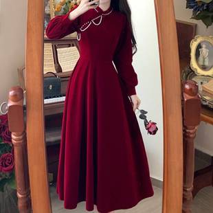 新中式旗袍敬酒服新娘，秋冬大码高级感红色，礼服回门订婚丝绒连衣裙
