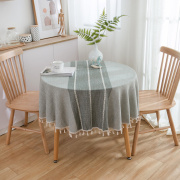INS风日式棉麻灰色桌布文艺圆桌茶几餐桌布艺长方形台布圆形
