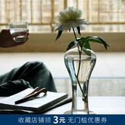 日式玻璃透明花瓶花器禅意中式插花器皿复古简约客厅桌面装饰摆件