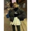 羽绒服女款冬季2024新款短款白鸭绒保暖外套黑色圆领波点上衣轻薄