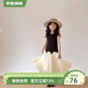 韩系童装定制2024春夏季女孩，赫本风长裙黑白拼接设计款连衣裙