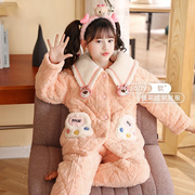 法国Fad Sincgo儿童睡衣冬季三层夹棉加厚款女童法兰绒草莓熊套装