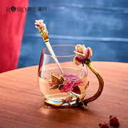 罗比罗丹水杯创意个性潮流情侣玻璃咖啡杯 网红少女心带把花茶杯