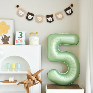 40寸大号橄榄绿数字铝膜气球宝宝，2周岁生日派对装饰布置场景道具5