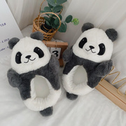 可爱熊猫家居室内包跟情侣棉鞋卡通冬季保暖毛绒，软底拖鞋月子鞋