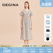 100%棉GEGINA吉吉娜露肩纯棉连衣裙女中长款印花裙子商场同款