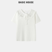 Basic House/百家好短袖女T恤别致绝美小上衣夏季娃娃领上衣