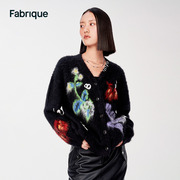 Fabrique 夜花园羊驼毛提花针织开衫秋冬女士毛衣外套宽松长袖