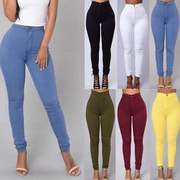 Solid color high waisted tight leggings 纯色高腰紧身小脚裤女