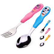 迪士尼宝宝吃饭勺婴儿辅食勺不锈钢叉子便携米奇餐具套装儿童勺子