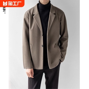 2024年春季男士西装外套加厚保暖短款大衣，韩版灰高级感色宽松西服