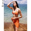 R.sea三角杯挂脖系带裙式比基尼三件套橙色细闪遮肚性感辣妹泳装