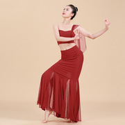 傣族舞蹈服装女古典舞孔雀舞套装，修身包臀鱼尾，裙艺考演出服大红色