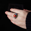 南红玛瑙烧蓝花纹戒指女士宫廷，复古做旧指环，s925银可调节开口戒子
