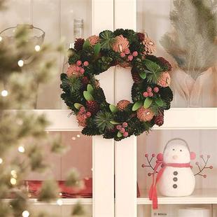 北欧风节日手工松果松叶花环，圣诞节门挂干花，装饰门饰墙面挂饰壁挂