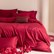 高端婚庆180支长绒棉四件套纯棉全棉，红色喜被套床单新婚床上用品4