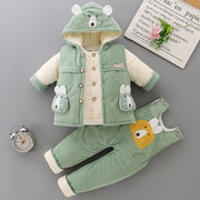 男宝宝加厚棉袄棉服，三件套新生婴儿冬季套装，02岁灯芯绒面料外出服