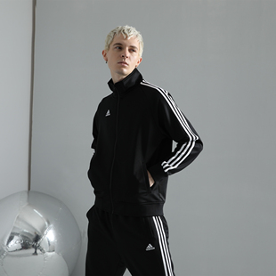 Adidas阿迪达斯黑色外套男女休闲透气夹克春秋健身跑步光滑上衣