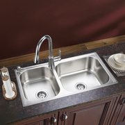 摩恩厨房水槽双槽台下盆，304不锈钢洗菜盆家用洗碗池双盆水池29505