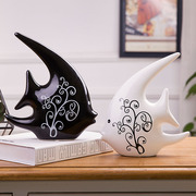 轻奢家居装饰品客厅装饰摆件创意礼物陶瓷现代黑白情侣对吻鱼