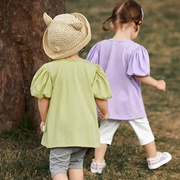 童贝童装夏装女童宝宝套装透气长款短袖打底裤两件套泡泡袖